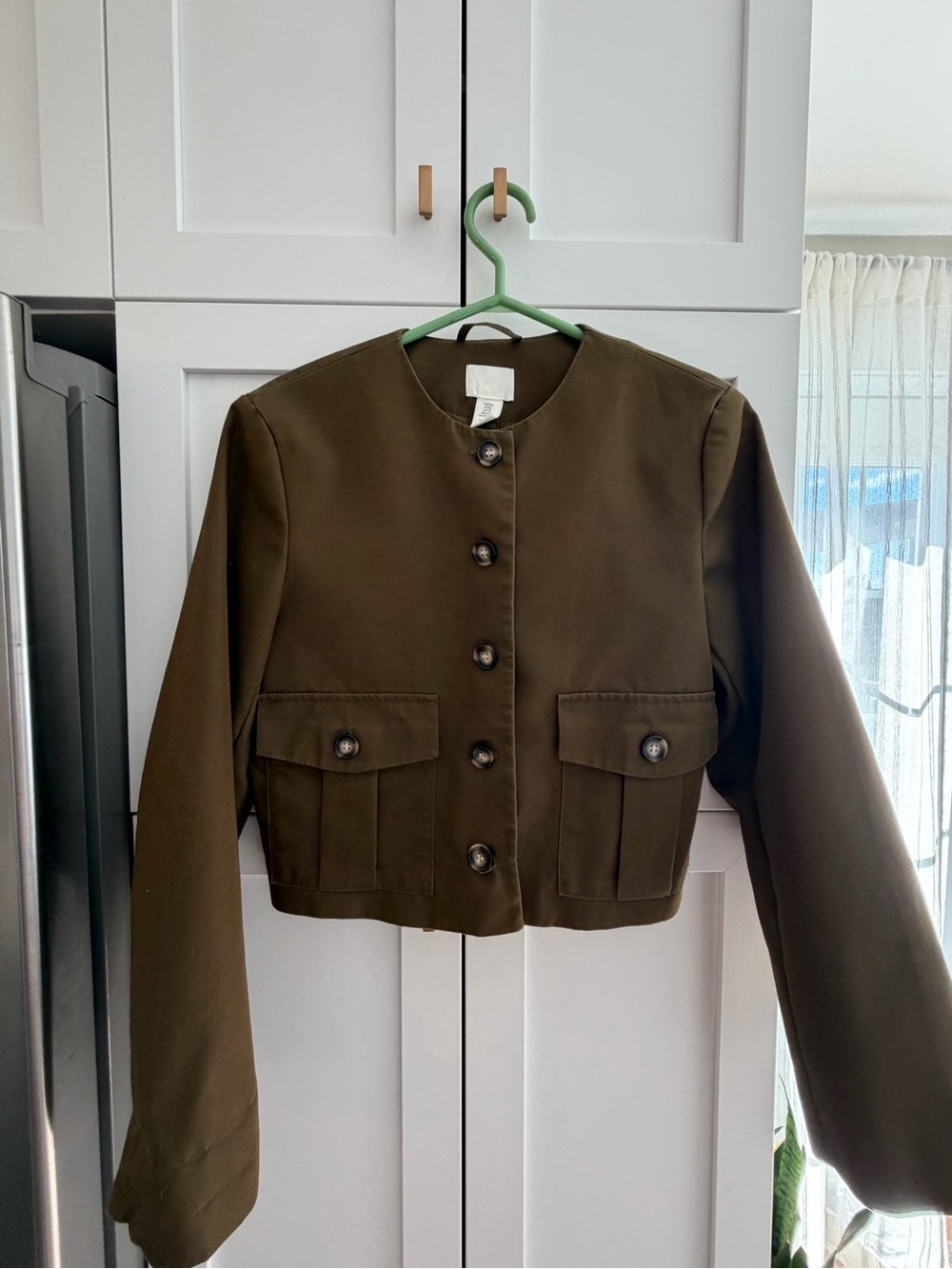 H&M Olive Cropped Button-Front Jacket